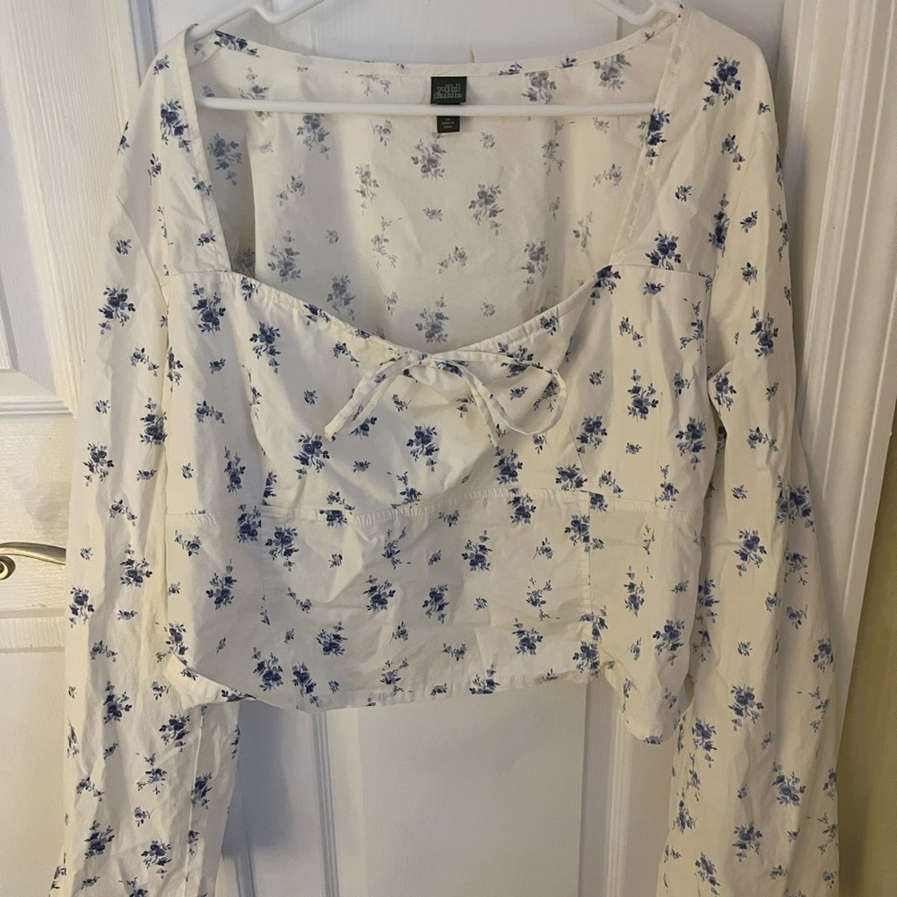 Wild Fable Cream and Blue Floral Blouse